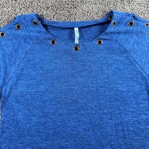 NY Collection Blue Heathered Crew‎ Neck 1X Shirt cold Shoulder Women top blouse